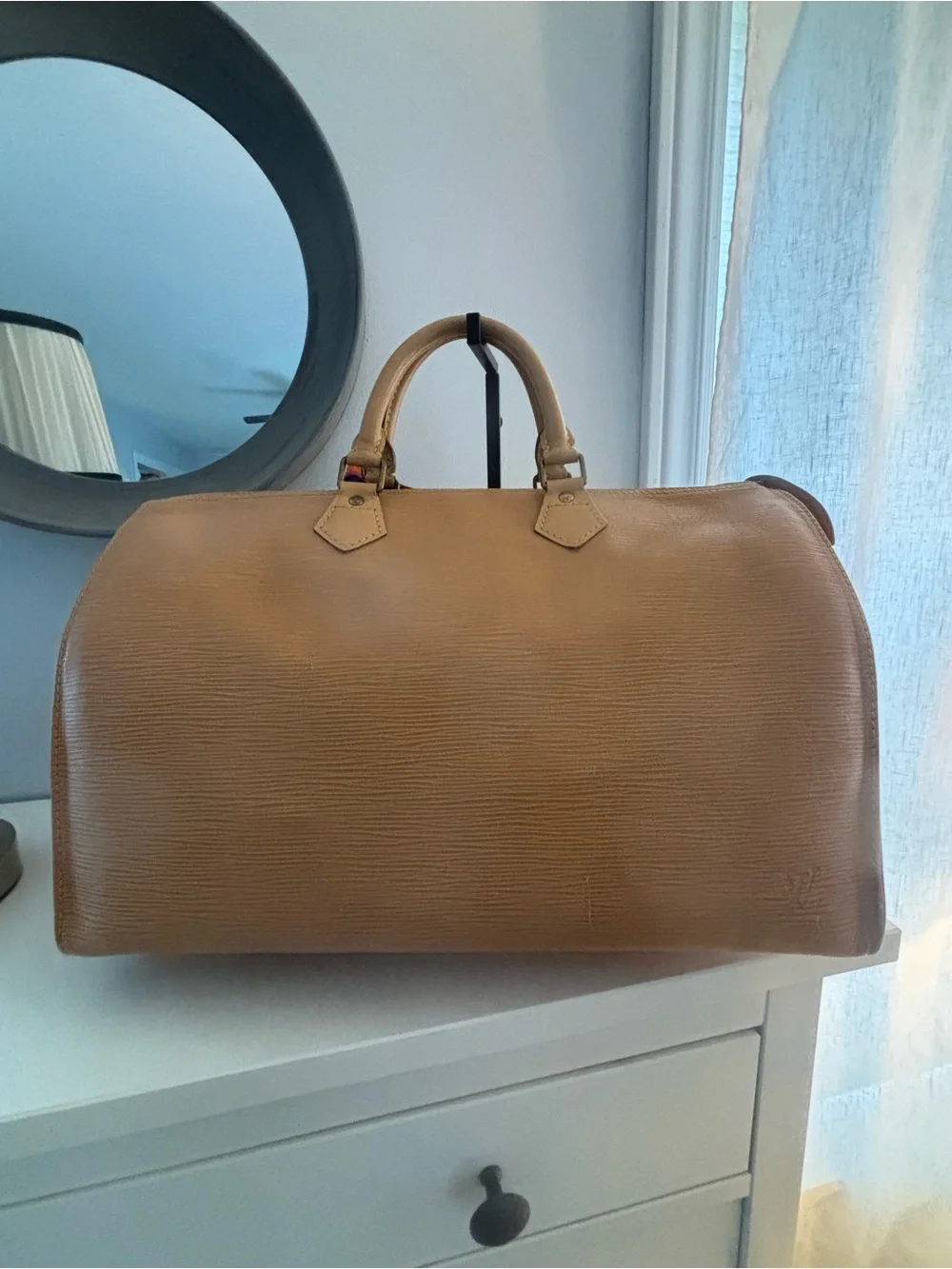 Louis Vuitton(authenticated)Tan Epi Leather Duffel with Colorful Geometric Strap - Picture 8 of 11
